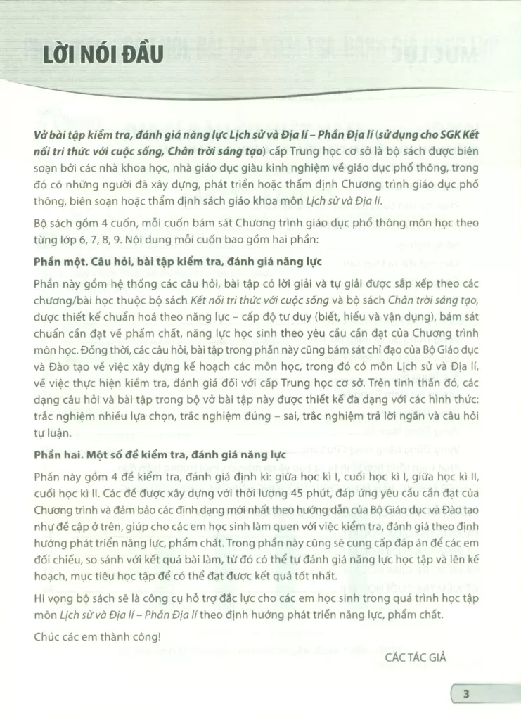VỞ BÀI TẬP KIỂM TRA, ĐÁNH GIÁ NĂNG LỰC LỊCH SỬ VÀ ĐỊA LÍ LỚP 9 - PHẦN ĐỊA LÍ (Sử dụng cho SGK Kết nối tri thức, Chân trời sáng tạo)